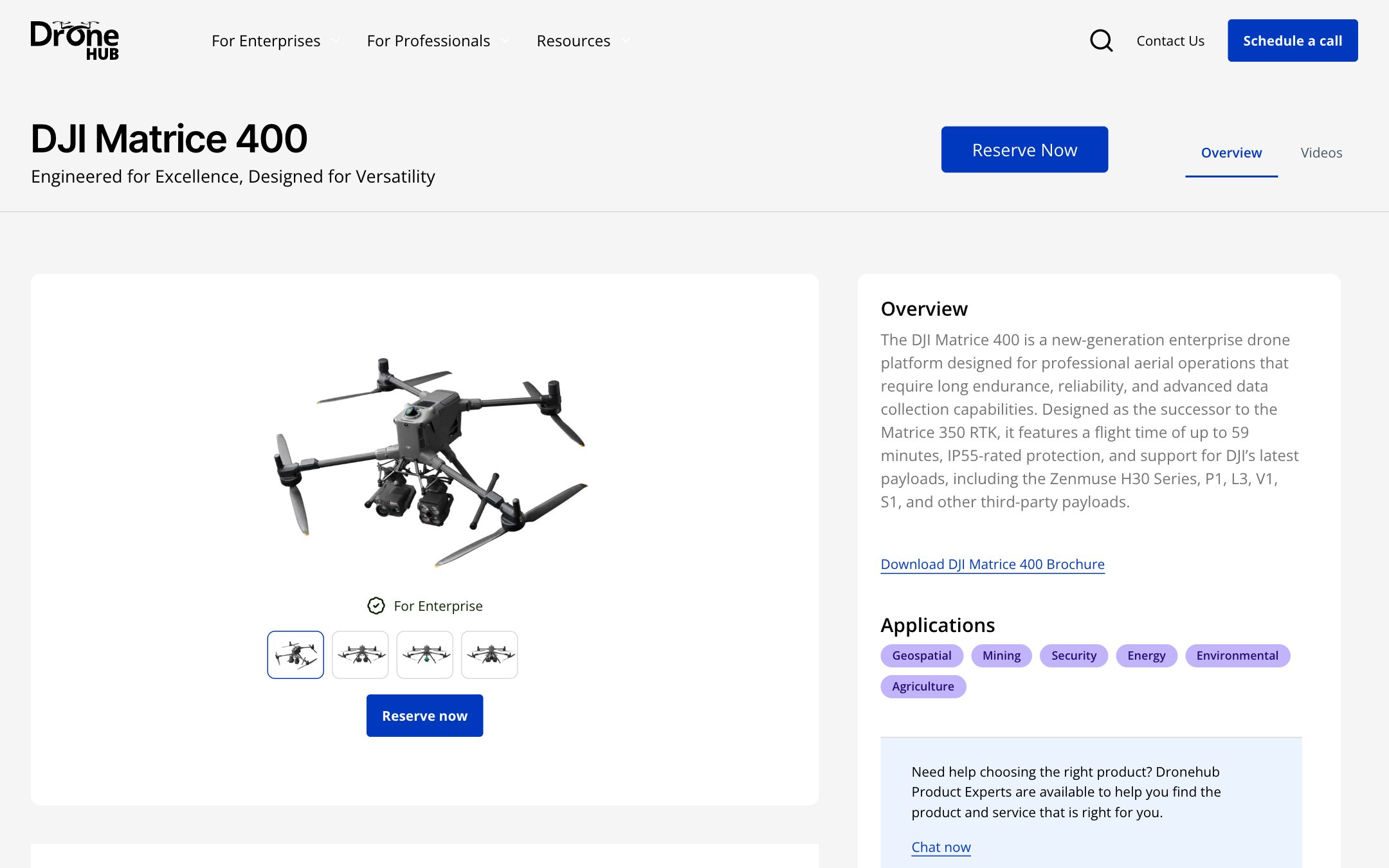 DJI Matrice 400 product page: the drone, an overview, applications by industry and Reserve Now