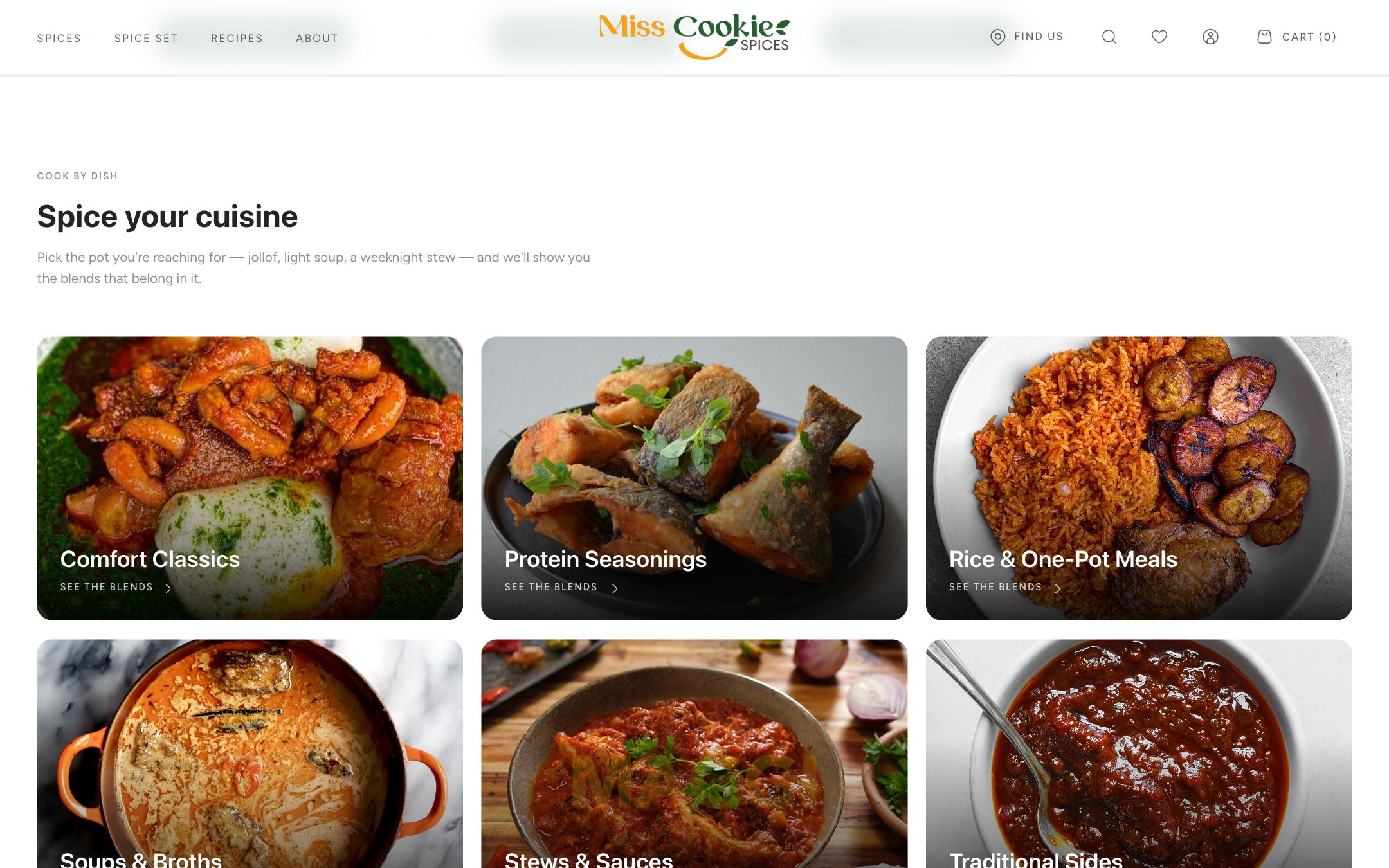 Spice your cuisine: dish categories such as Comfort Classics and Protein Seasonings