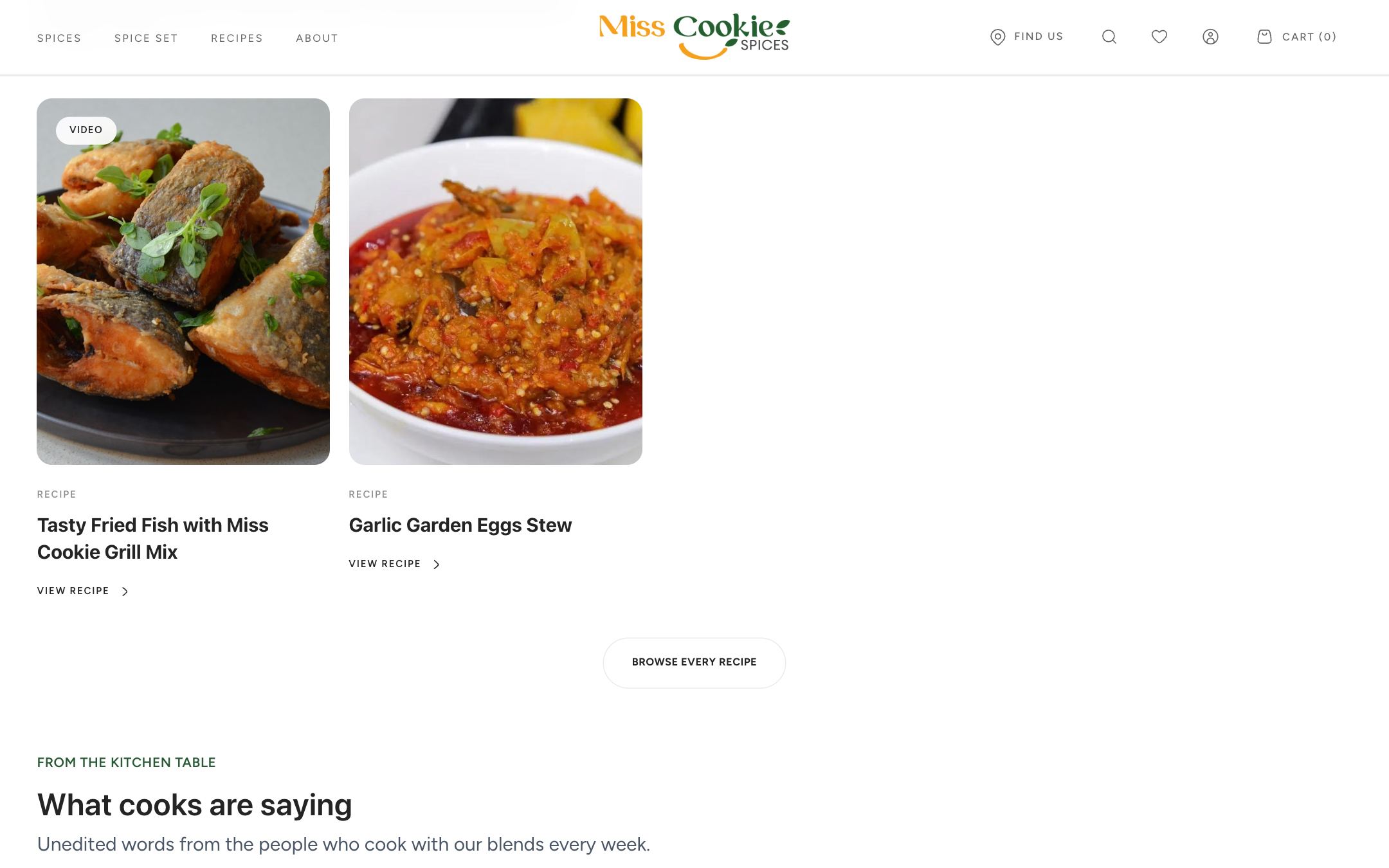 Recipe cards for Tasty Fried Fish with Miss Cookie Grill Mix and Garlic Garden Eggs Stew