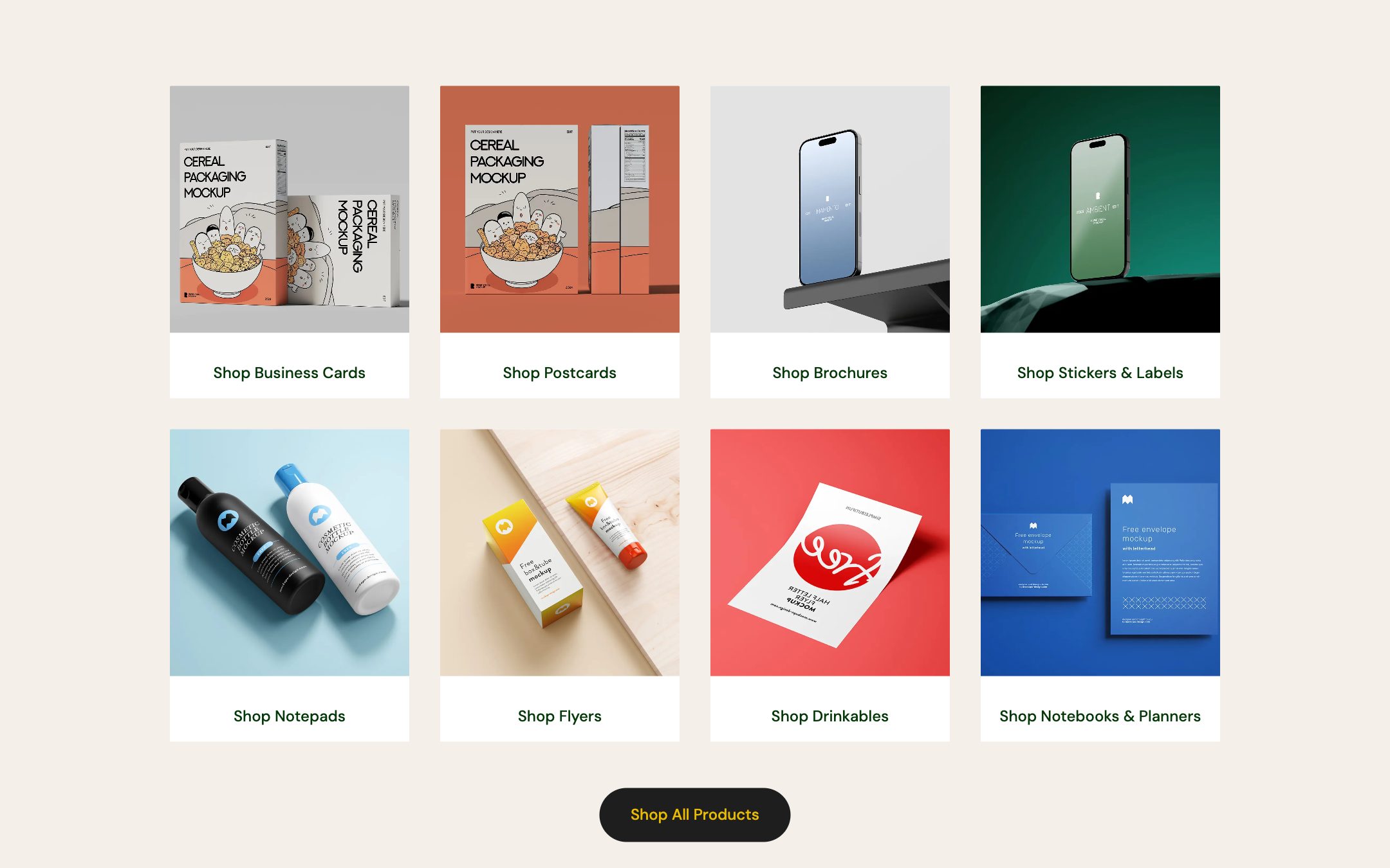 Brandler storefront: business cards, postcards, brochures, stickers, notepads, flyers, drinkables and notebooks